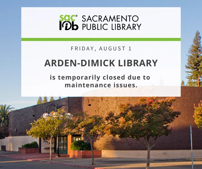 temporary closure notice for Arden-Dimick Library.