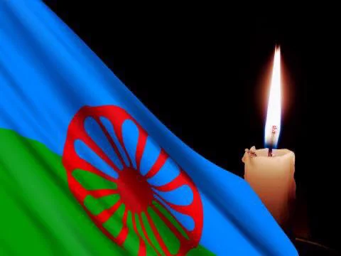 Roma flag with a candle.
