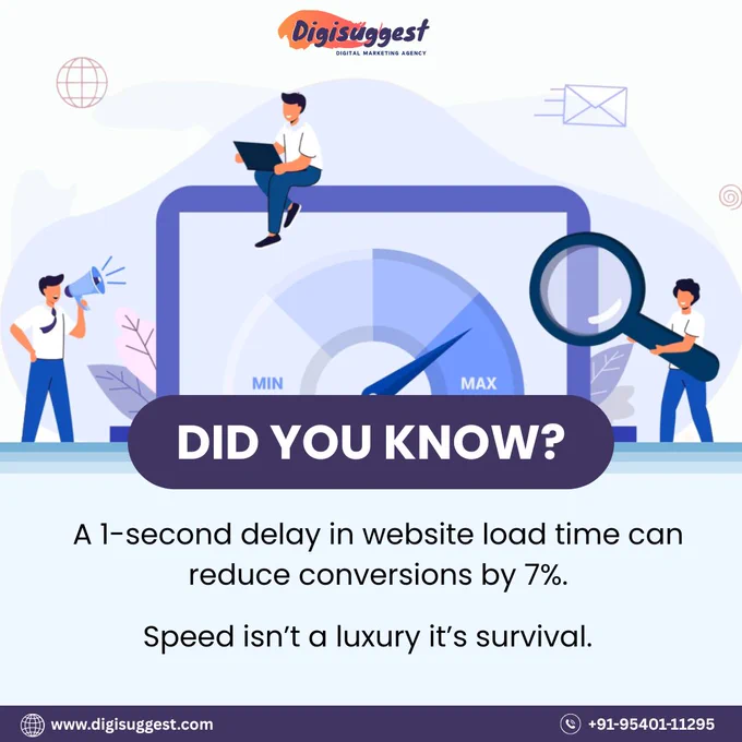 🚨 Did You Know?
Just a 1-second delay in website load time can lead to a 7% drop in conversions!
Your audience won’t wait — but we can help.

💻 Let Digi Suggest audit & optimize your website speed for better performance and higher sales.

📞 Contact us now and make your site faster than ever.

🔗 www.digisuggest.com | 📱 ‪ 91-95401-11295‬