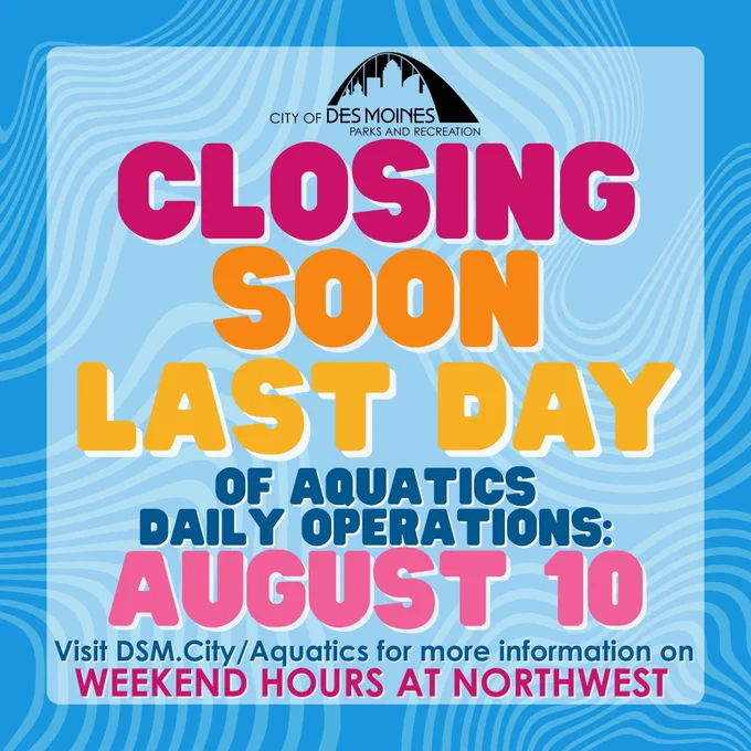 Learn more about Des Moines Parks and Recreation Aquatics at DSM.City/Aquatics