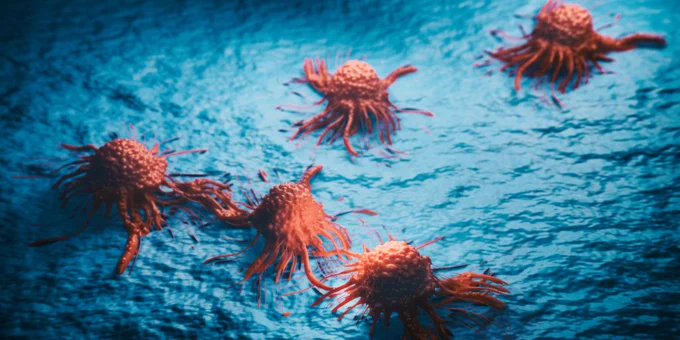 3D rendered image of cancer cells.
