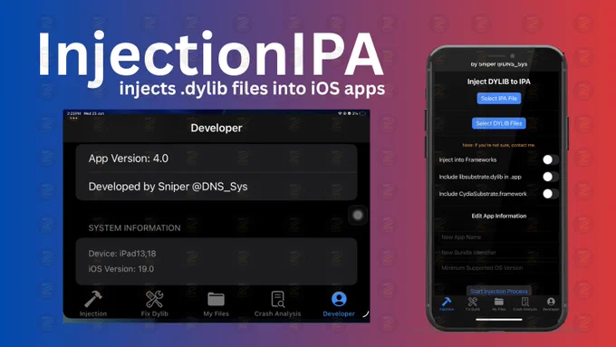 InjectionIPA updated to version 4.0. The tool was developed by Sniper (@DNS_Sys) that injects .dylib files into iOS apps (.iPA) without needing a jailbreak, TrollStore, or a PC.

https://zeejb.com/updates/injectionipa-injecs-dylib-files-into-ios-apps-ipa/

#Injectionipa #Dylib #Inject