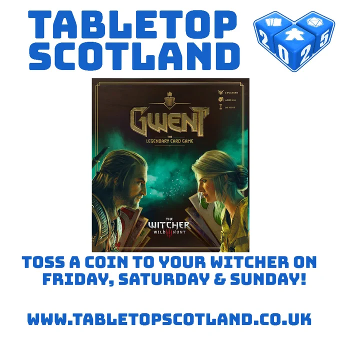 Image shows the cover of the GWENT card game, with the caption reading that there will be events every day at Tabletop Scotland.