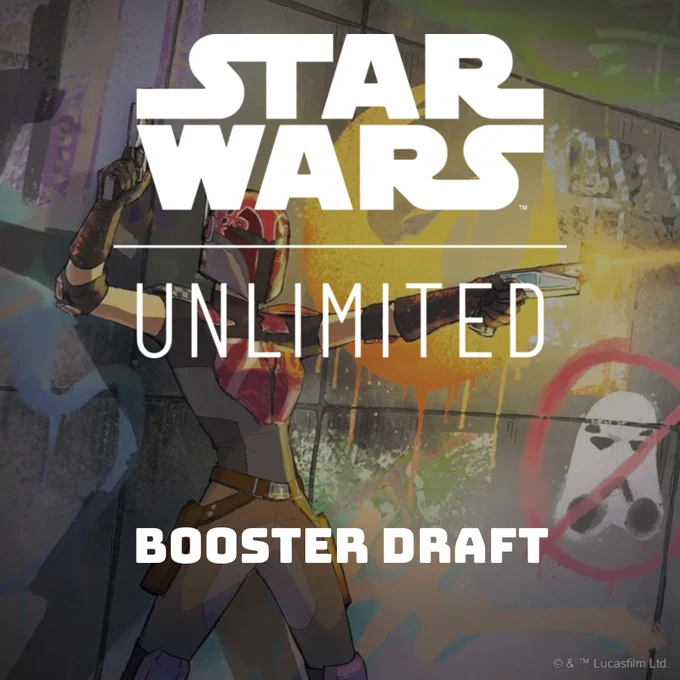 Image shows the logo for the Star Wars Unlimited card game with the caption "Booster Draft".