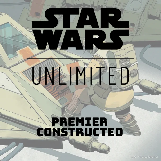 Image shows the logo for the Star Wars Unlimited card game with the caption "Premier Constructed".