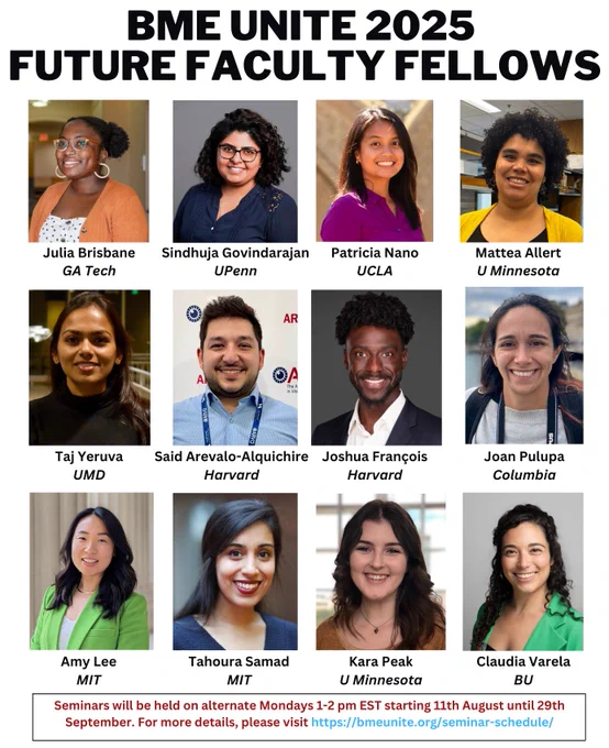 Names, photos, and institutions of 2025 BME UNITE Fellows