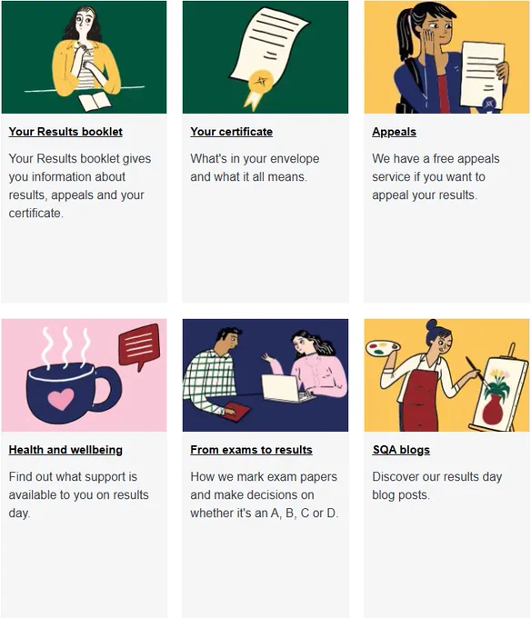 Screenshot from the SQA website showing tiled links to guides.