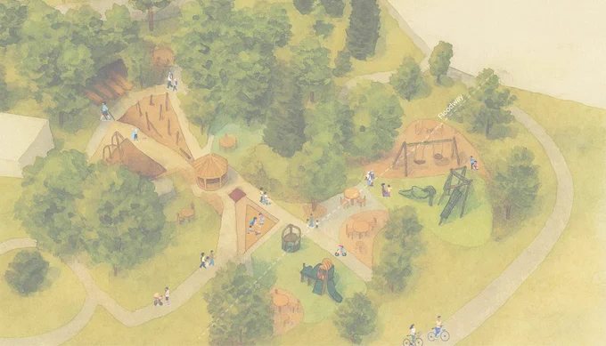 A rendering of the upgraded playground at Rolland Moore Community Park