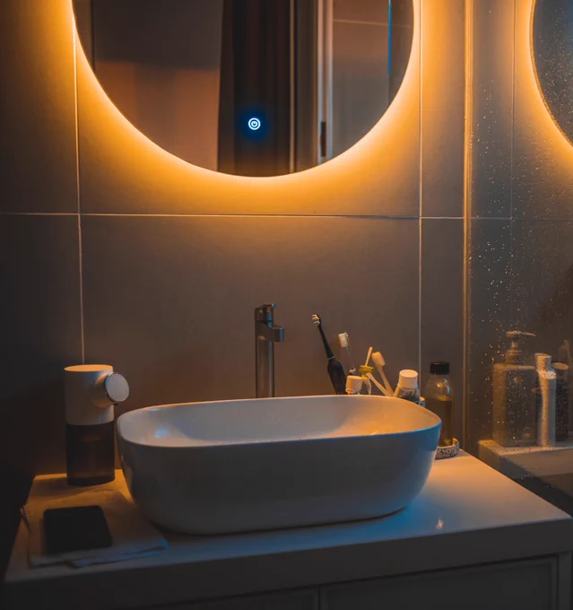 Picture of LED backlit vanity mirror with antifog mirror technology and dimmable technology