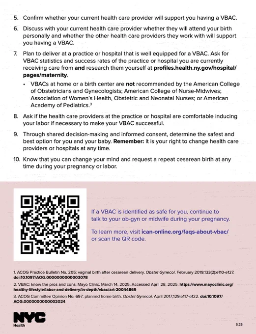 Photo of page 2 of the Ten Things To Consider When Seeking a VBAC poster. Accessible PDF at the link.