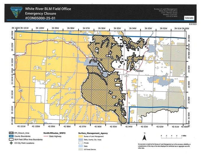 a map of BLM areas closed due to wildfire in the white river field office