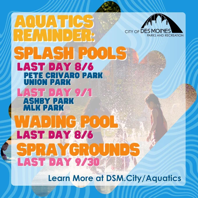Learn more about Splash Pools, Wadings Pools and Spraygrounds at DSM.City/Aquatics.