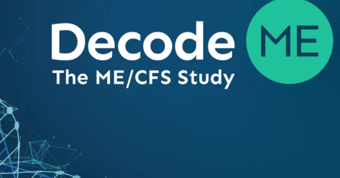 Decode ME The ME/CFS Study in white on a blue background