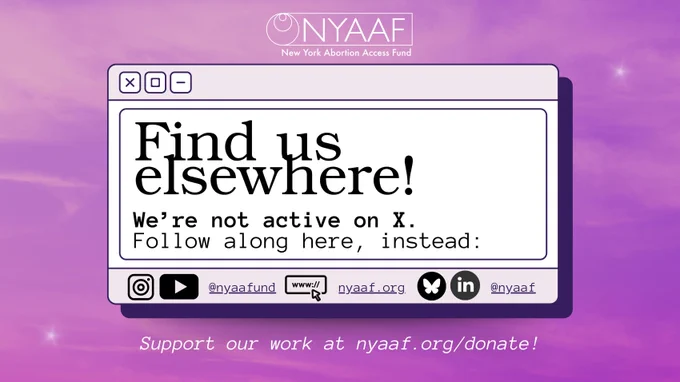 FIND US ELSEWHERE! We're not active on X. Follow along here, instead: (IG   YouTube) @nyaafund (Website) www://nyaaf.org (Bluesky   LinkedIn) @nyaaf. Support our work at nyaaf.org/donate!