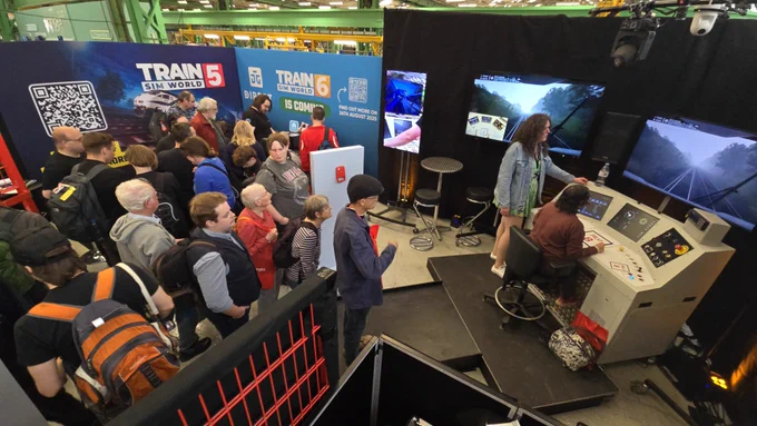 ProCab Simulators and Train Sim World in the STEM Hub at The Greatest Gathering held in Alstom's Derby Litchurch Lane Works, UK

