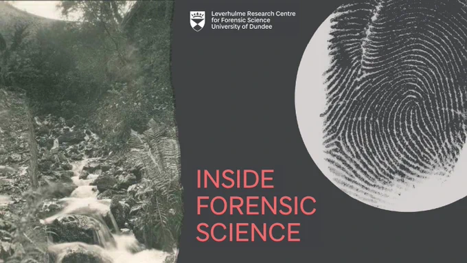 Inside Forensic Science podcast logo on the right. Part of the logo's background seems ripped off and a black and white photo of ravine is visible.