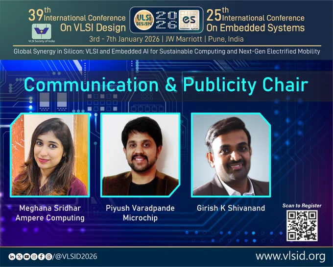 "Tech Talks Louder When It’s Heard – Meet the Voice Behind VLSID 2026!"
----------------------------------------
Event Date: 3rd - 7th January 2026
Location: JW Marriot, Pune, India
To Know More: https://vlsid.org/
----------------------------------------

 💡 Be part of a premier platform to exchange ideas, showcase innovations, and network with academia and industry leaders in VLSI !