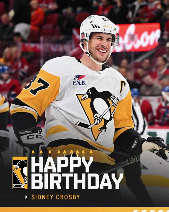 Photo of Sidney Crosby on the ice with text that reads Happy Birthday