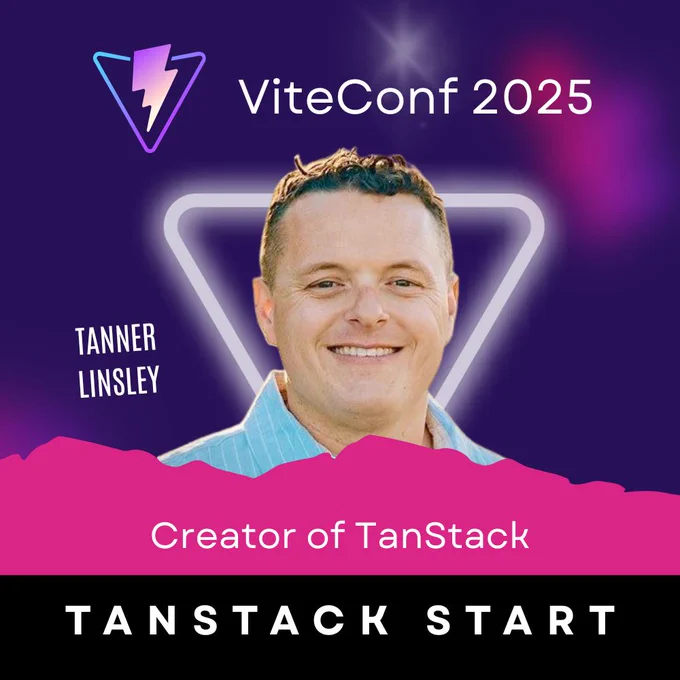 ViteConf 2025 Speaker card of Tanner Linsley, the Creator of TanStack
