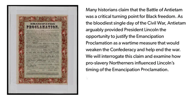 Image of the Emancipation Proclamation and text to invite participants to the event.