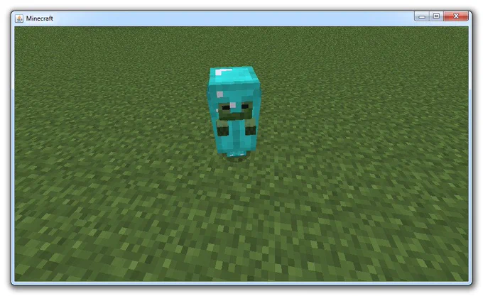 A minecraft baby zombie covered incorrectly in diamond armour, you can only see the hands and a part of the face sticking out