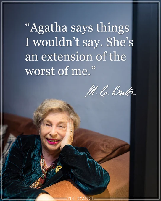 Picture of M.C. Beaton with the quote "Agatha says things I wouldn’t say. She’s an extension of the worst of me."