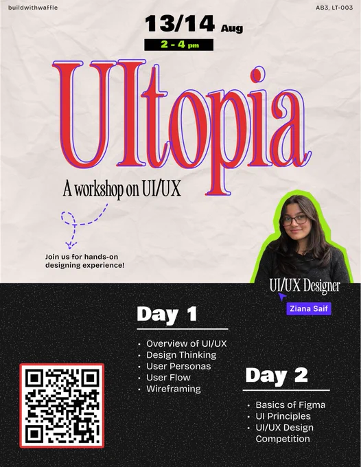 🎨 UI/UX Design Workshop – Starts 13th August! 🎨

2 Days. Learn UI/UX. Build Better Designs.

Discover the art of creating beautiful & user-friendly digital experiences in this hands-on UI/UX workshop.

✅ Learn UI & UX fundamentals
✅ Explore design thinking & prototyping
✅ No prior experience needed
✅ Open to all

📍 Venue: LT 003
🗓 Dates: 13th & 14th August
💻 Bring your laptop for practical sessions!

Don’t miss your chance to level up your design skills!

Register here:  https://forms.gle/vJqrqDzxwmfzxabs7


Questions?
Contact: Madhav Mishra ‪ 91 9151735808‬
