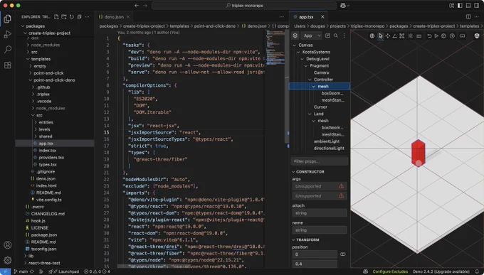 deno project open in triplex for vs code