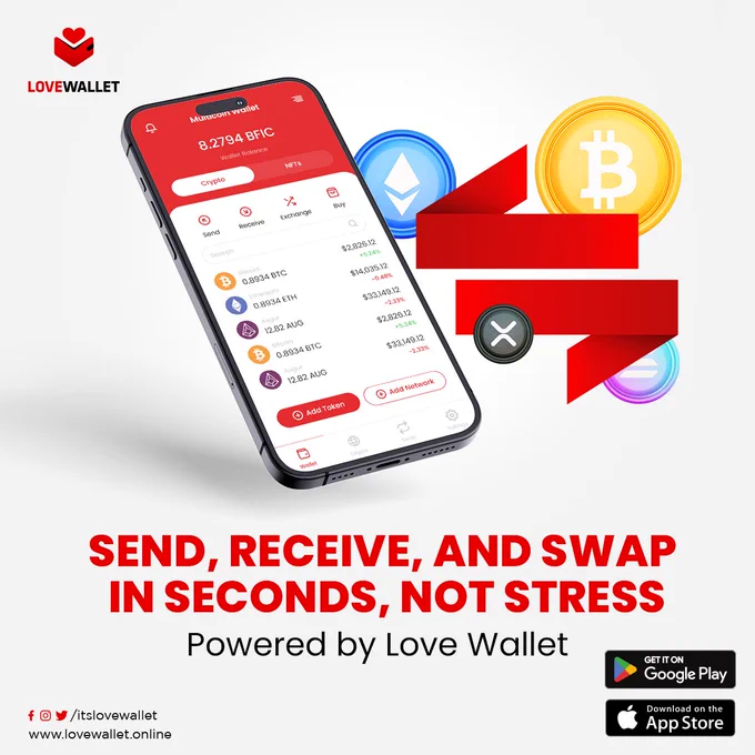 Managing your crypto has never been easier. 
With Love Wallet, you can send, receive, and swap your digital assets in seconds — all without the stress of complicated processes or delays. ⚡💖

Experience seamless transactions, top-notch security, and complete control of your crypto journey, powered by Love Wallet.

#LoveWallet #DownloadNow #CryptoWallet