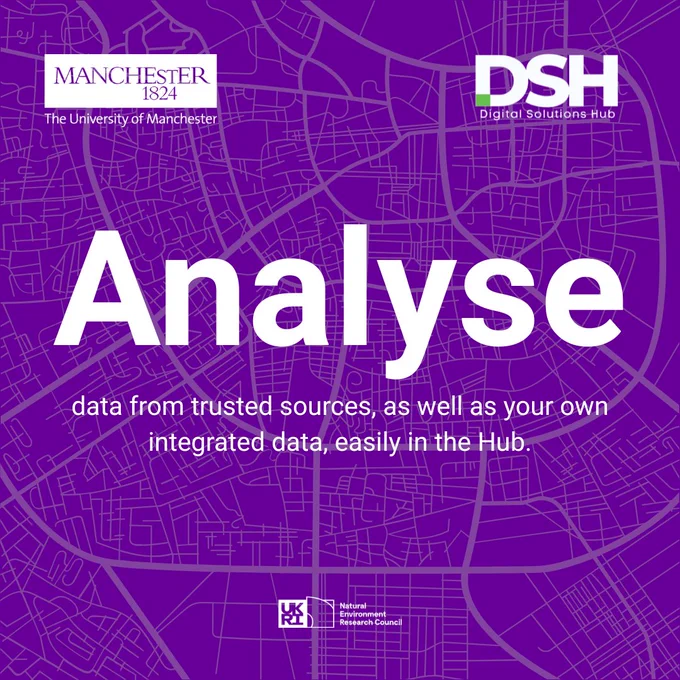 The text on this graphic reads 'Analyse data from trusted sources, as well as your own integrated data, easily in the Hub.'
