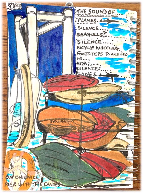Sketch of canoes and words by Catherine Bardrick