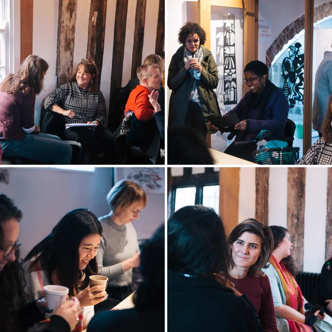 Grid of four photographs of the audience taken at the Women Poets' Festival