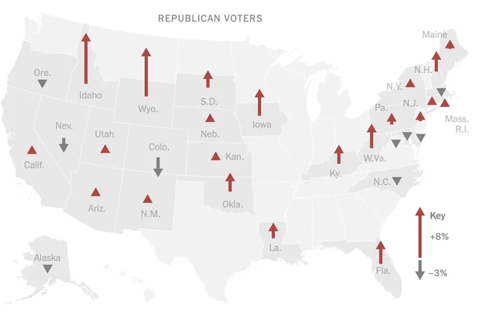 Republican voter registration gains, photo credit: The New York Times.