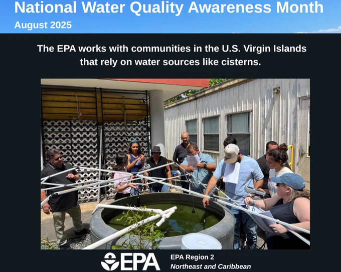 Photo caption: The EPA works with communities in Puerto Rico and USVI to learn and support their local water quality  

Photo description:  A group of people surround a fish research cistern in Puerto Rico.  