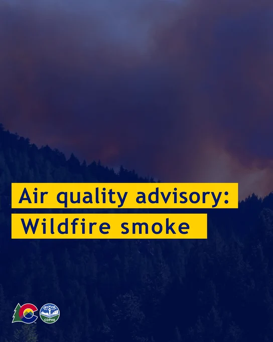 air quality alert text on yellow background over image of smoke. logos at the bottom left.