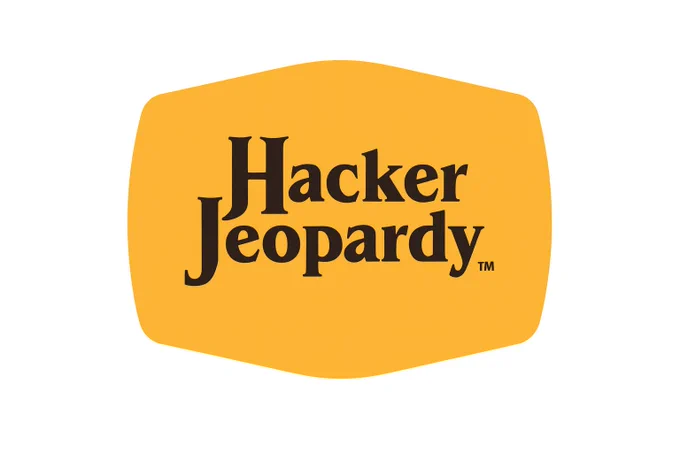 A completely original Hacker Jeopardy parody logo that looks nothing like the new Cracker Barrel one.