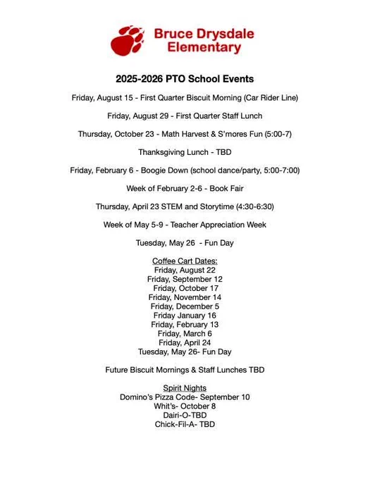 PTO school events. Please contact if interested in volunteering 
