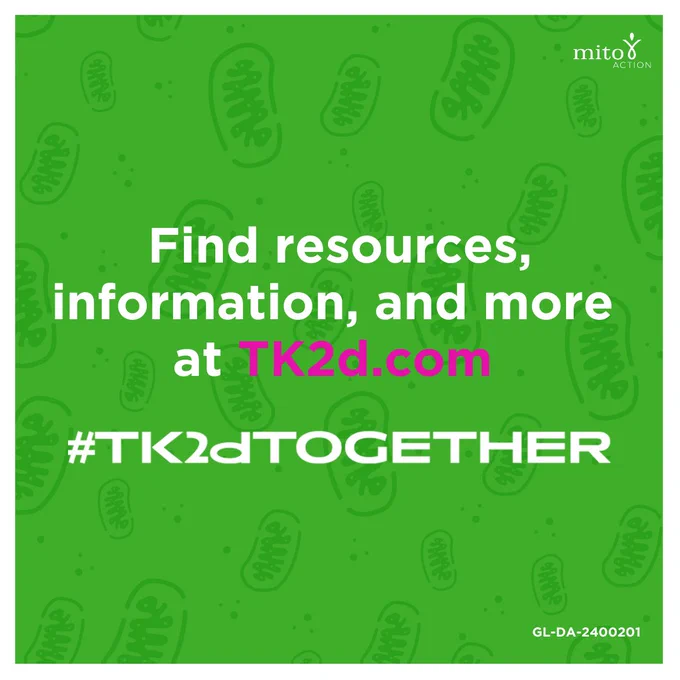 Graphic with text: Find resources, information, and more at TK2d.com. Hashtag TK2dTogether. MitoAction logo in corner.