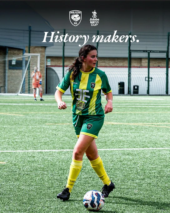 An image of an Iron Acton player with text saying 'History Makers'