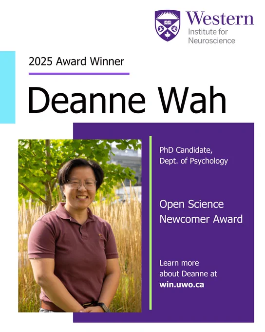 image of people next to text that lists their name, degree, and award as well as a link to learn more. 