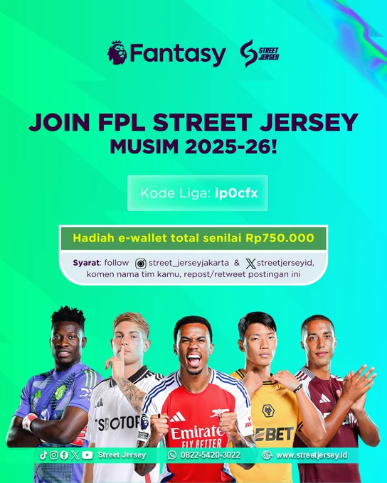 Poster FPL Street Jersey musim 2025-26 berhadiah saldo e-wallet total Rp750.000