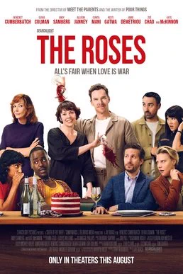 Poster advertising The Roses film with the cast of the movie partying behind a table