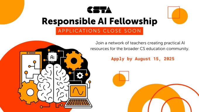 Responsible AI Fellowship.
Applications Close soon.
Join a network of teachers creating practical AI resources for the broader CS education community.
Apply by August 15, 2025.