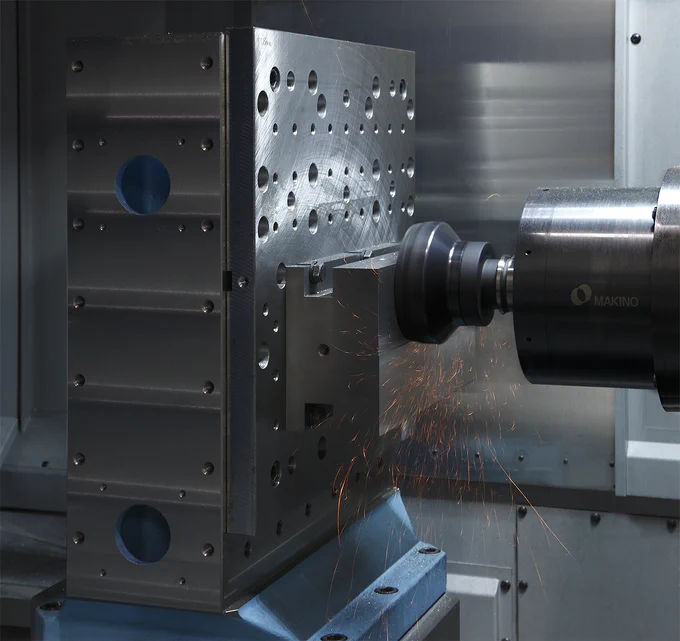 The Makino a51nx Horizontal Machining Center in action.