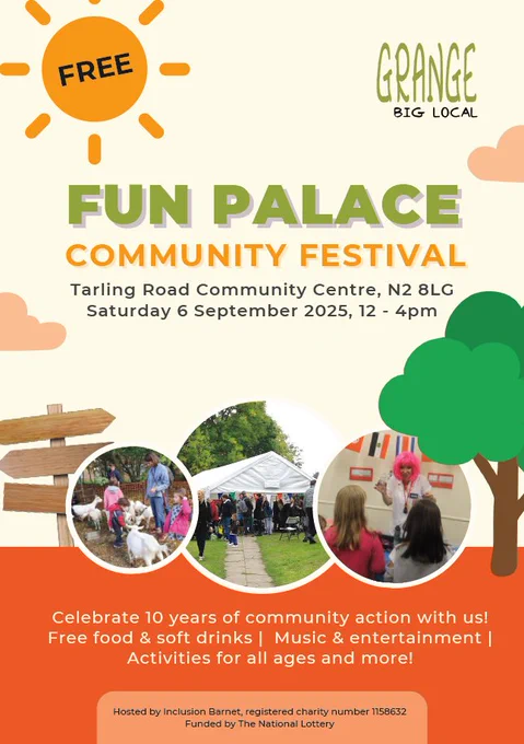 Fun Palace community festival
location: Tarling Road community centre N2 8LG
Date and time: Saturday 6th September 2025 at 12pm to 4pm