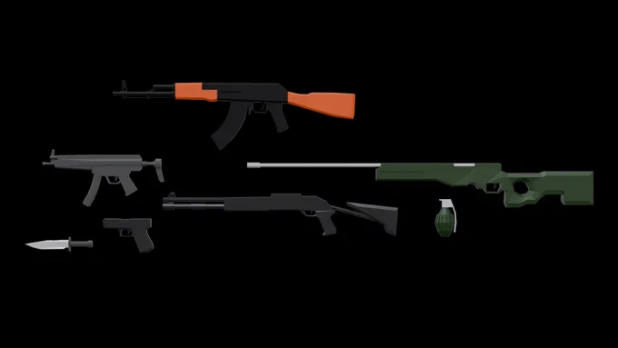 This is a rendered image of several weapons from a 3D game prop pack.