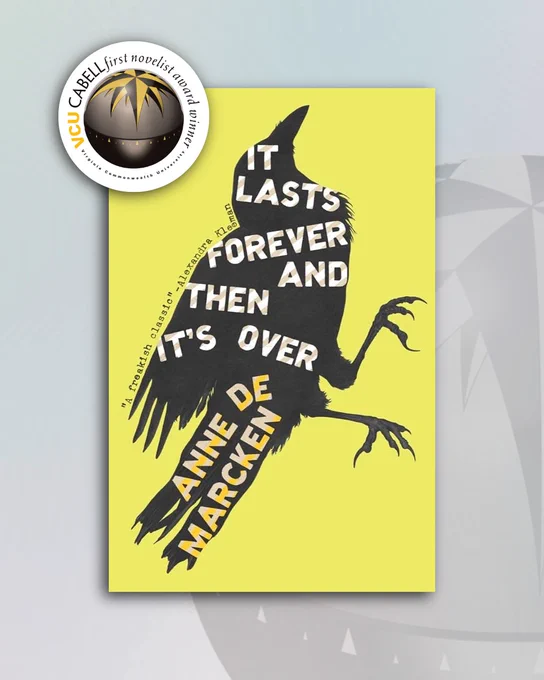 The cover of the winning novel with a sticker above that says "VCU Cabell First Novelist Award Winner"