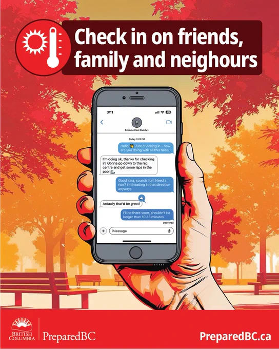 Person checking on loved ones during hot weather via phone