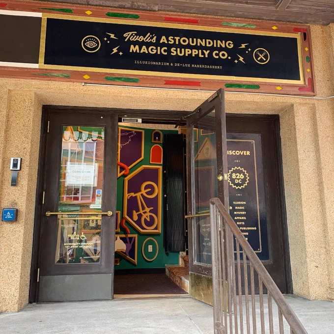 [Image: Tivoli's Astounding Magic Supply Co. entrance on Park Rd NW]