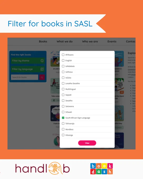 South African Sign Language (SASL) became the 12th recognised official language of South Africa in 2023.

@UShandlab is translating and recording all Book Dash books into SASL to increase the deaf community of South Africa's accessibility to good quality children's books, in their own home language.

Go look for yourself on www.bookdash.org by clicking on the Books page and filtering for SASL.

#bookdash, #everychild100books, #earlybookownership, #USHandlab, #Handlab, #Stellenboschuni, #SouthAfricanSignLanguage, #SASL, #signlanguage, #deaf, #deafeducation, #deafinclusivity, #inclusivity, #literacy
